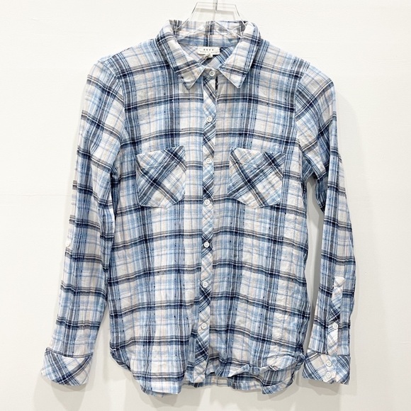Soft Joie Plaid Button Up Shirt Lightweight XS Blue Black Textured - Picture 1 of 14